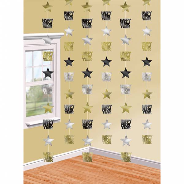 Feliz Año Nuevo Decoración Colgante Estrella 2.1m 6pcs