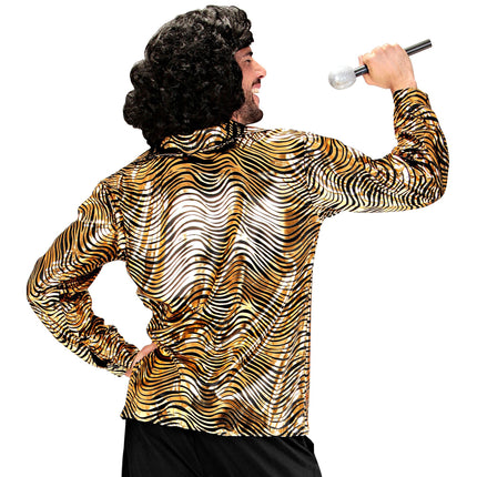 Camisa Disco 70S Oro Estampado Tigre Hombre