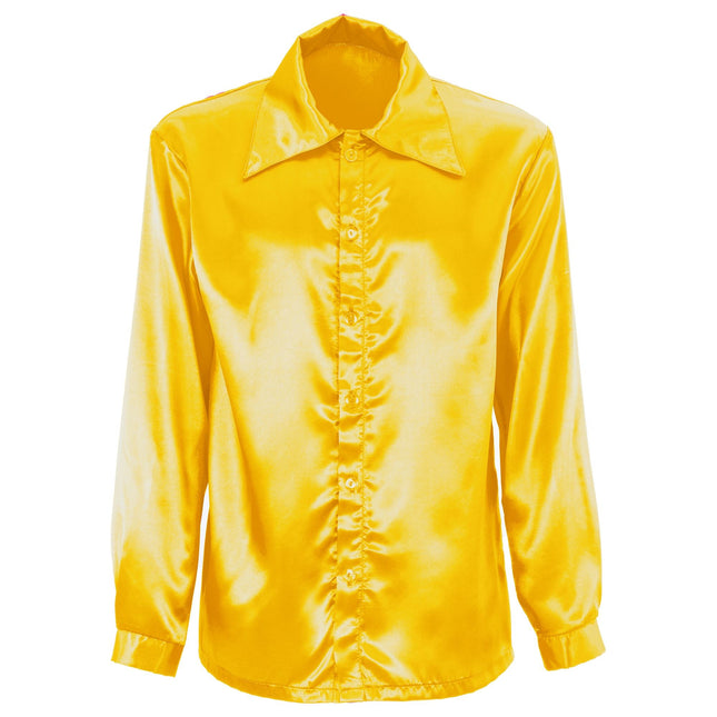 Blusa Disco 70S Satén Amarillo Hombre