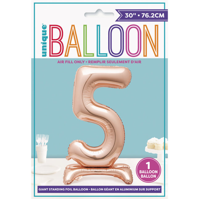 Globo Foil Figura 5 Estándar Oro Rosa 76cm