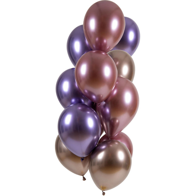 Globos Violeta Rosa Cromados 33cm 12pcs