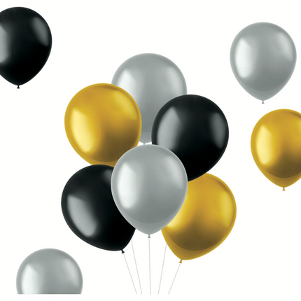 Globos de Colores Negro Oro Plata Metalizado 33cm 10pcs