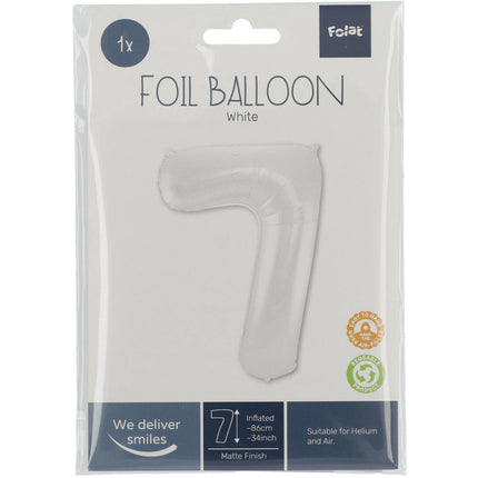 Globo Foil Figura 7 Blanco Mate XL 86cm vacío