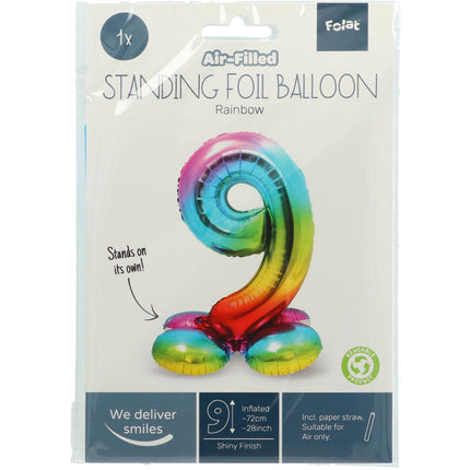 Globo Foil Figura 9 Arco Iris con soporte 72cm