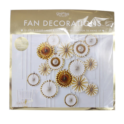 Abanicos de Papel Dorados 38cm 15pcs