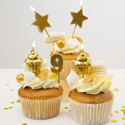 Velas 9 Años Cupcake Oro 17,5cm