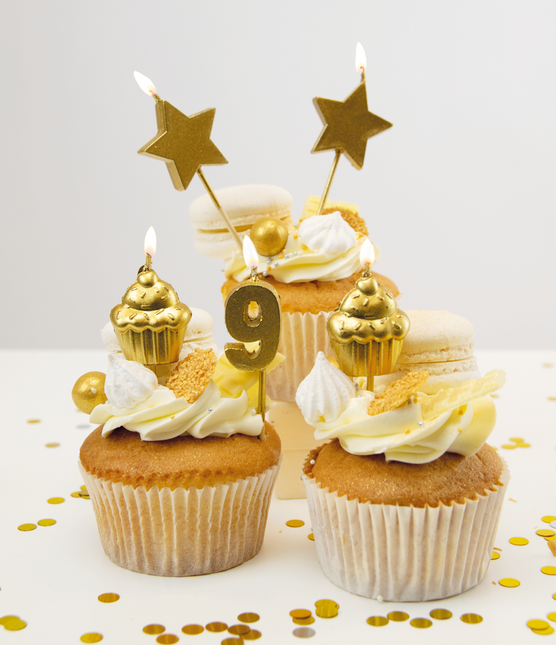 Velas 9 Años Cupcake Oro 17,5cm