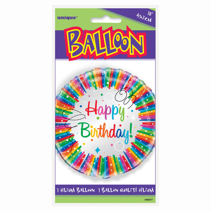 Globo Helio Feliz Cumpleaños Cintas Arco Iris 45cm vacio