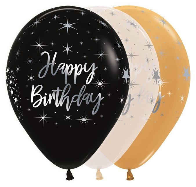 Globos Feliz Cumpleaños Radiante Tinta Metálica Plata 30cm 25pcs