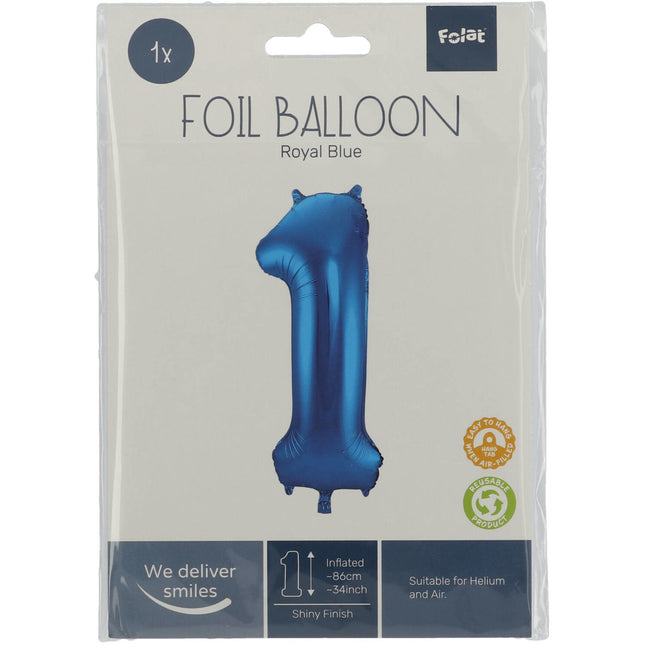 Globo Foil Figura 1 Azul Metalizado XL 86cm Vacío