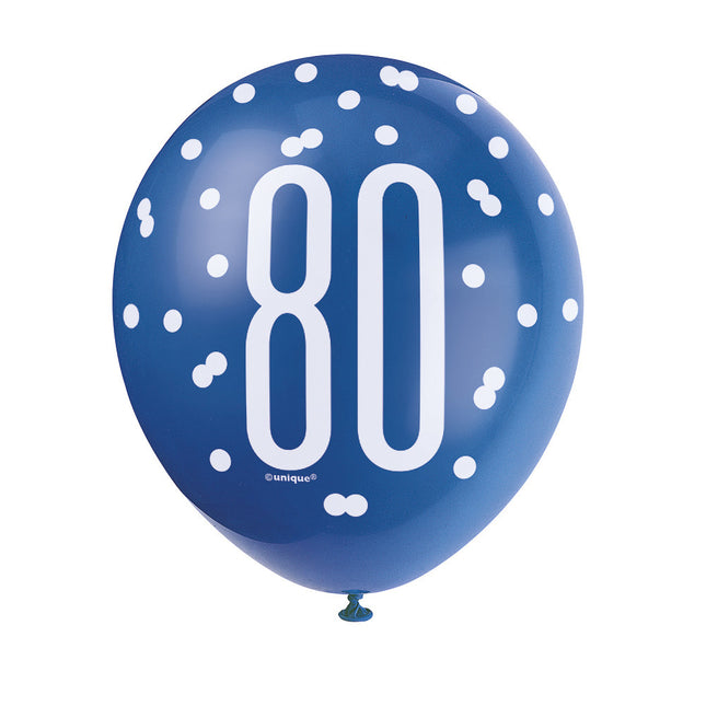 Globos 80 Años Lunares Azul 30cm 6pcs