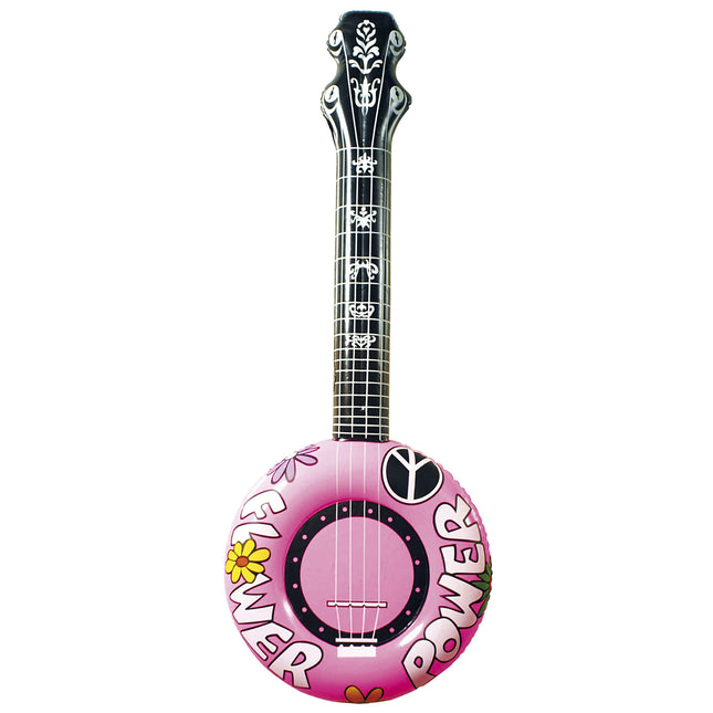 Hippie 60S Banjo Falso Hinchable Rosa 1m