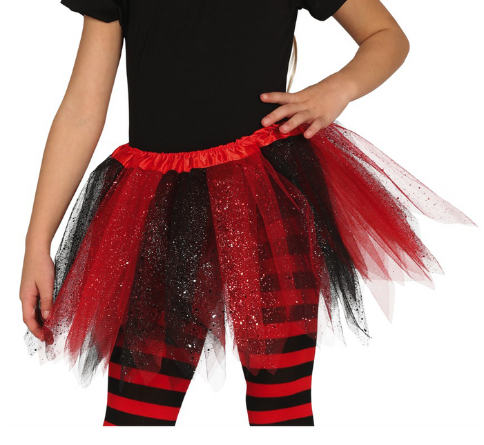 Tutú Glitter Negro Rojo Niño 31cm