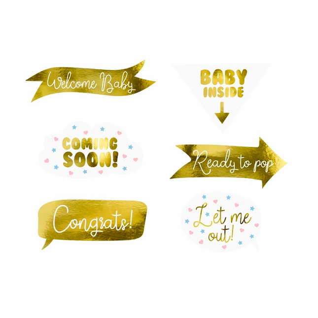 Atrezzo para fotos Baby Shower Gold 6pcs