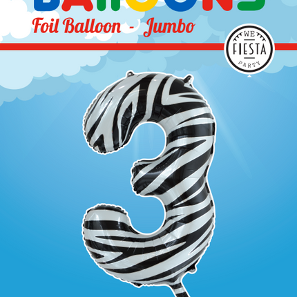 Globo de foil Figura 3 Cebra XL 86cm vacío