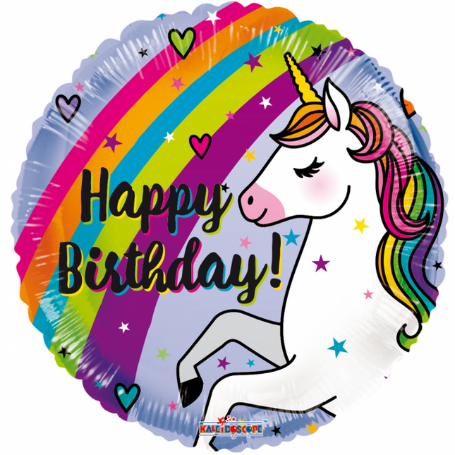 Globo de Helio Feliz Cumpleaños Unicornio Arco Iris 45cm vacio