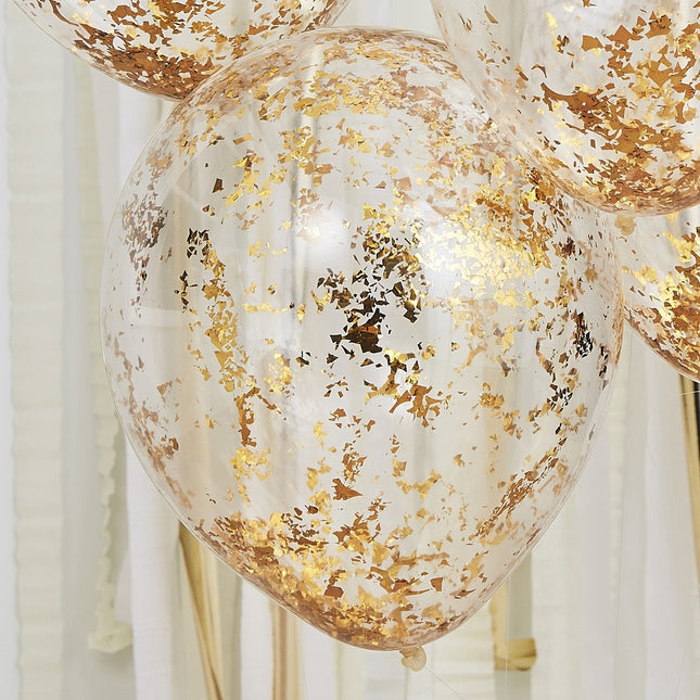 Globos Confetti Oro Látex 30cm 5pcs