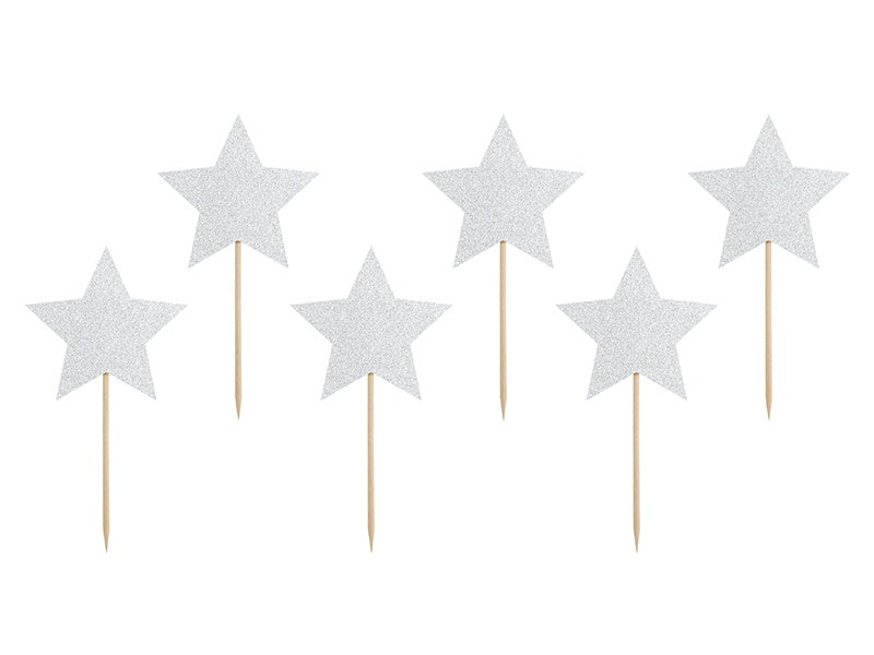 Cupcake Toppers Estrella Plata 6pcs