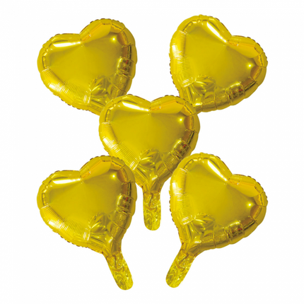 5 Globos de foil corazón con pajita de papel 9" dorado