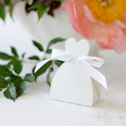 Cajas de regalo Corazón Blanco con Lazo 6,5cm 10pcs