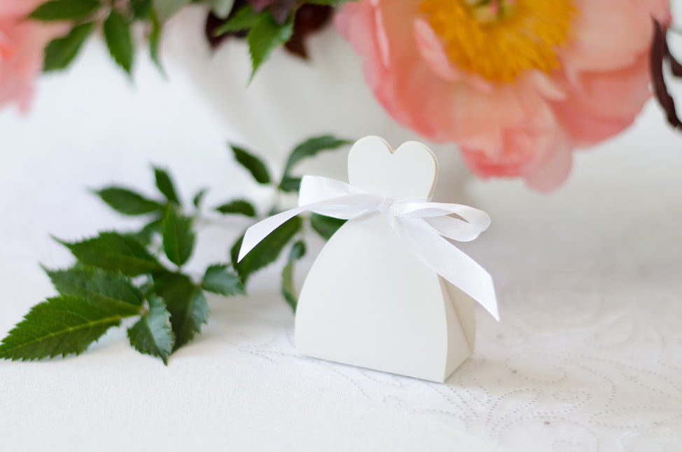 Cajas de regalo Corazón Blanco con Lazo 6,5cm 10pcs