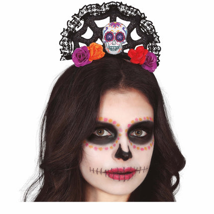 Diadema Día De Los Muertos Flores y Calavera