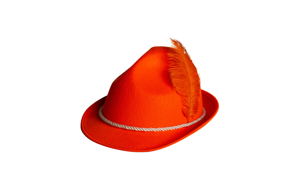 Sombrero Naranja Tirol Con Pluma Naranja