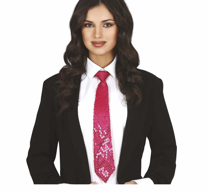 Corbata Fucsia Lentejuelas 35cm