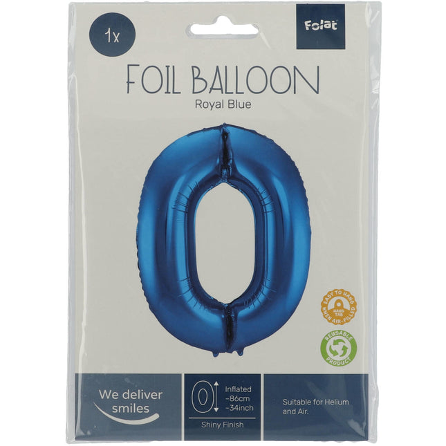 Globo Foil Figura 0 Azul Metalizado XL 86cm Vacío