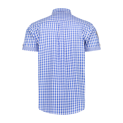 Blanco Azul Blusa Hombre Manga Corta Cuadros Tradicional