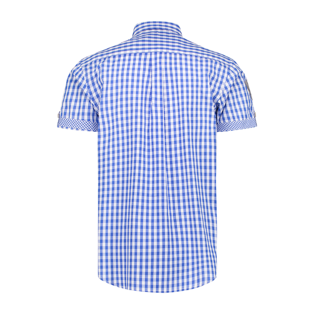 Blanco Azul Blusa Hombre Manga Corta Cuadros Tradicional