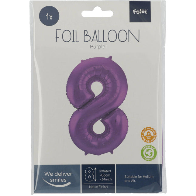 Globo foil Figura 8 Mate Morado XL 86cm vacío