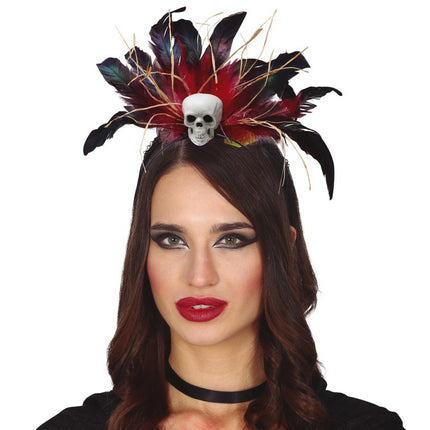 Tiara de Halloween Plumas y Calavera