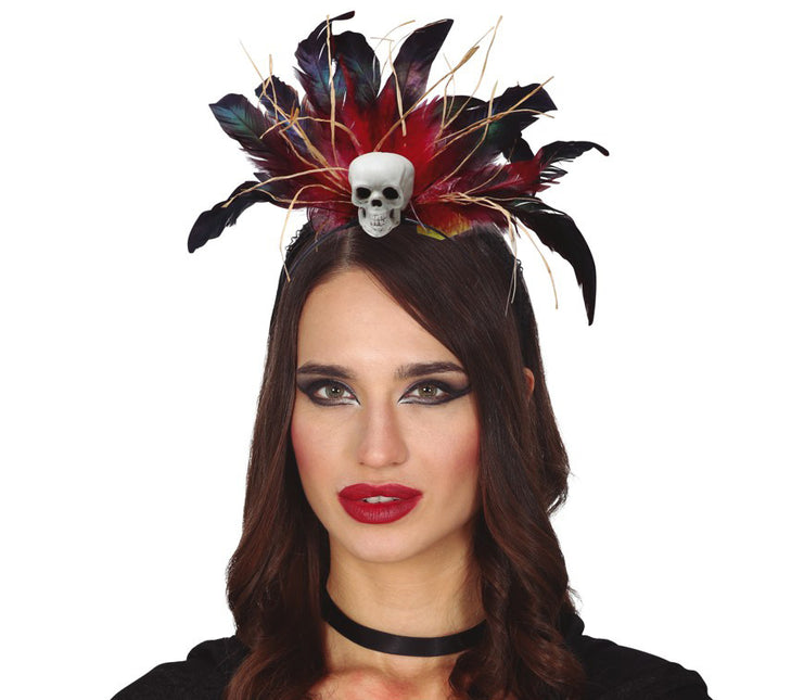 Tiara de Halloween Plumas y Calavera