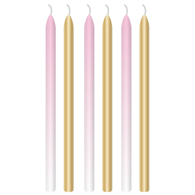 Velas Luz Rosa Oro 12cm 6pcs