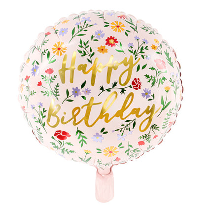 Globo Helio Feliz Cumpleaños Flores Rosa Vacío 45cm