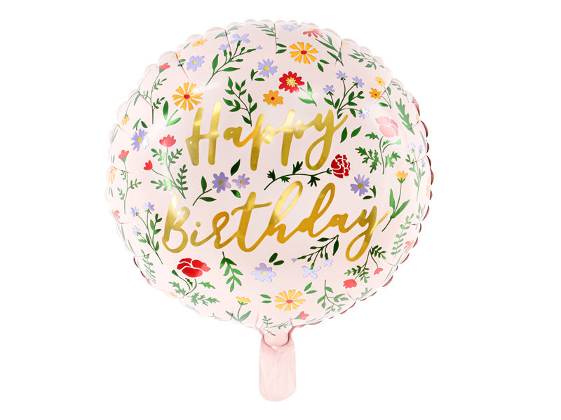 Globo Helio Feliz Cumpleaños Flores Rosa Vacío 45cm