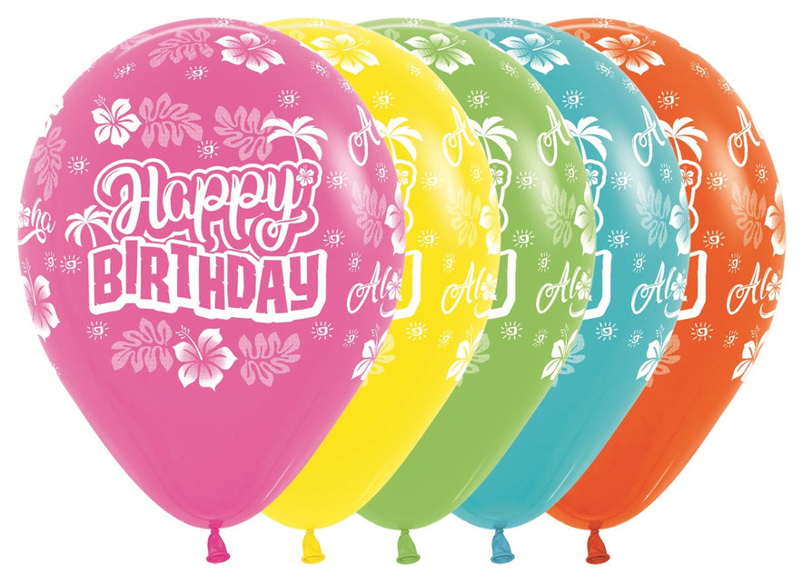 Globos Happy Birthday Hawaiian Mix 30cm 25pcs