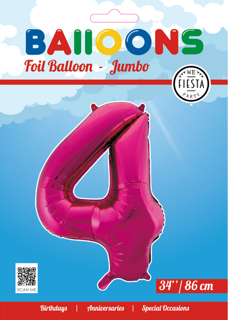 Globo Foil Figura 4 Fucsia XL 86cm vacio