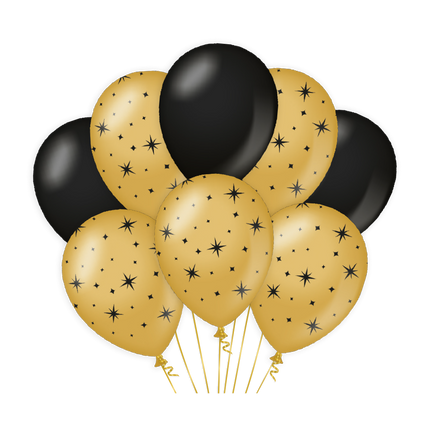 Globos Oro Negro Estrellas 30cm 6pcs