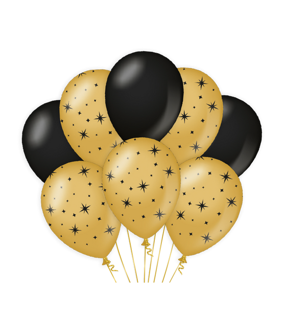 Globos Oro Negro Estrellas 30cm 6pcs