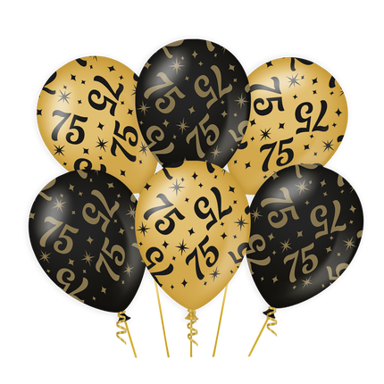 Globos 75 Años Oro Negro 30cm 6pcs