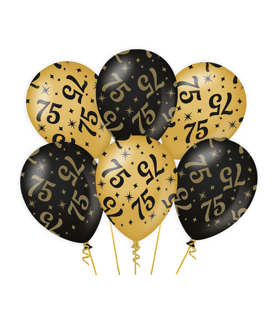 Globos 75 Años Oro Negro 30cm 6pcs