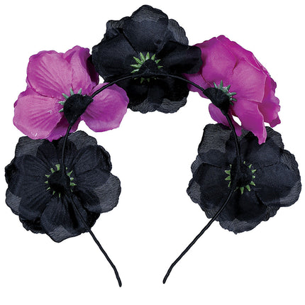 Diadema Halloween Flores Negro Morado