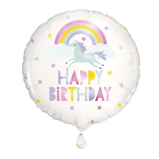 Globo de Helio Feliz Cumpleaños Unicornio Blanco 45cm vacio