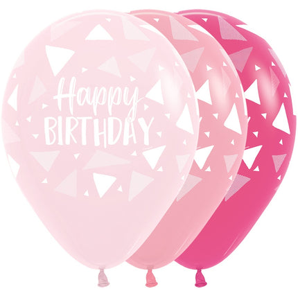 Globos Feliz Cumpleaños Triángulos Mezcla Rosa 30cm 25pcs