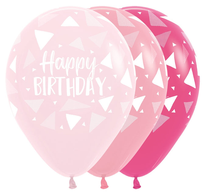 Globos Feliz Cumpleaños Triángulos Mezcla Rosa 30cm 25pcs