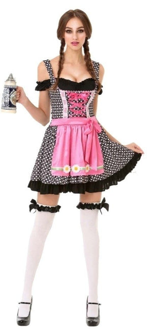 Vestido Dirndl Oktoberfest Lunares Blanco Negro