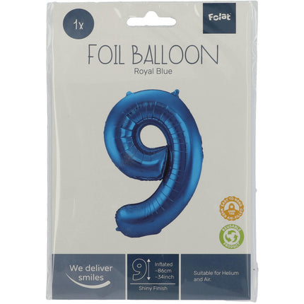 Globo Figura 9 Azul Metalizado XL 86cm Vacío