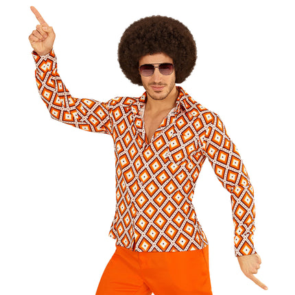 Disco 70S Blusa Naranja Plaid Hombre